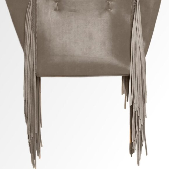 Anthropologie REMI & REID LEATHER SIDE FRINGE BAG TAUPE - Picture 3 of 8